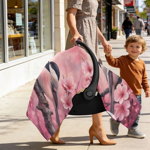 Blossoms Birds Pattern Baby Car Seat Cover Stroller Canopy | Muslin-like Cotton Blend, Breathable, Multi-use, Newborn Essentials Must Haves, Fits Most Strollers, for Babies Boys Girls in Kuwait