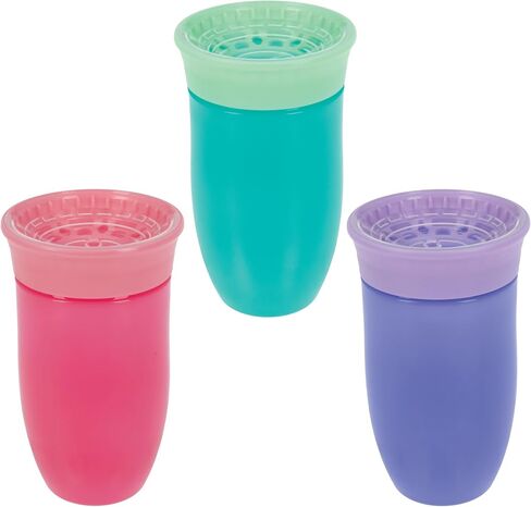 Nuby Wonder Cup - 10 oz - 3 Pack | 360 Smart Edge Silicone Rim - Aqua/Purple/Pink in Kuwait