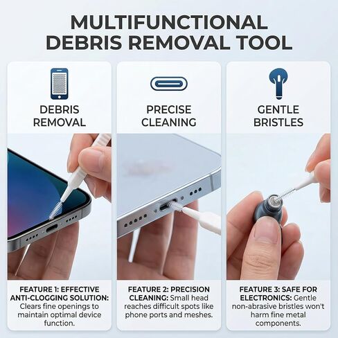 Mini Multifunctional Cleaning Brush 10 Pack, Soft Spiral Tip Cleaner Brushes for Electronics, Mobbile Phone, Keyboard, Mouse, Camera, Nozzles, Shower Head and More Tight Crevices in Kuwait