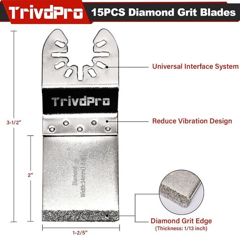 TrivdPro 15pcs Grout Remover Tool Carbide Oscillating Multi Tool Blades Diamond Grout Removal Blade Tools for Tile, Concrete, Masonry, Cleaning Mortar in Kuwait