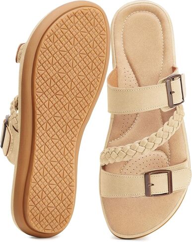 Aomigoct Sandals for Women Comfortable Walking: 5mm EVA Cushioned Midsole for Long Shifts - 30% Less Shock with All-Day Comfort for Working Women - Adjustable Sandals in Kuwait