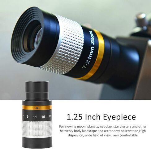 Coated Astronomical Telescope 7-21mm Continuous Zoom Eyepiece, 1.25 Inch (31.7mm), Silver, High Magnification Adjustment, Wide Field of View, Professional Optical Performance in Kuwait