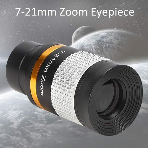 Coated Astronomical Telescope 7-21mm Continuous Zoom Eyepiece, 1.25 Inch (31.7mm), Silver, High Magnification Adjustment, Wide Field of View, Professional Optical Performance in Kuwait