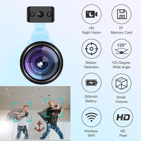 Small Indoor Outdoor Camera Security Wireless Home Cameras Spy Mini WiFi Pet Camaras, HD Tiny Nanny Cam,Wide Angle,Night Vision, Home Indoor Outdoor Camara,Can No Need WiFi Cams For House Security in Kuwait