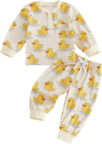 6 12 18 24 Months 2T 3T 4T Baby Boy Clothes Pattern Print 2Pcs Fall Outfits | Toddler Long Sleeve Button Shirt Sweatshirt Tops And Elastic Waistband Pants Set, Everyday, Comfortable, Adorable in Saudi Arabia