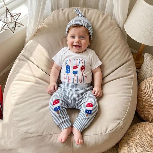 Baby Boys My First 4th of July Outfits Short Sleeve Waffle Rompers Long Pants Hat 3Pcs Clothes Set in Kuwait