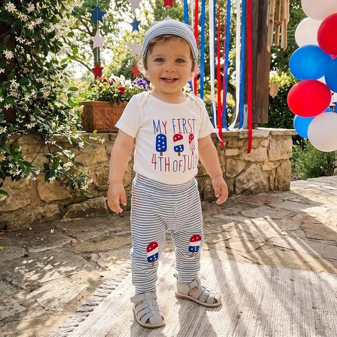 Baby Boys My First 4th of July Outfits Short Sleeve Waffle Rompers Long Pants Hat 3Pcs Clothes Set in Kuwait