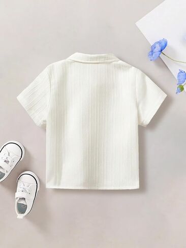 Baby Boys 2 Piece Textured Lapel Button Shirt and Shorts Set 6M-3Y | Short Sleeve, Solid, Toddler Infant Casual Summer Clothes Sets in Kuwait