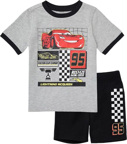 Disney Pixar Cars Lightning McQueen Toddler | Outfit for Boys, 2PC T-Shirt & Fleece Shorts Set in Kuwait