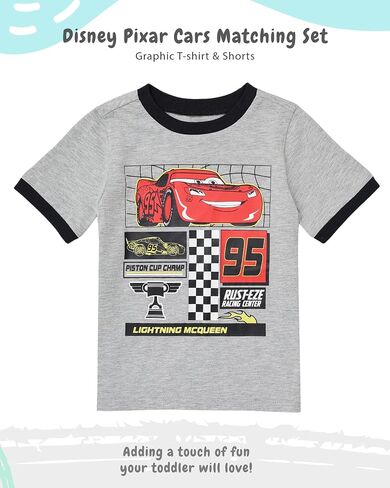 Disney Pixar Cars Lightning McQueen Toddler | Outfit for Boys, 2PC T-Shirt & Fleece Shorts Set in Kuwait