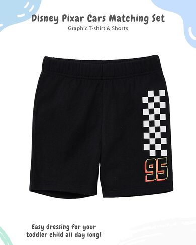 Disney Pixar Cars Lightning McQueen Toddler | Outfit for Boys, 2PC T-Shirt & Fleece Shorts Set in Kuwait
