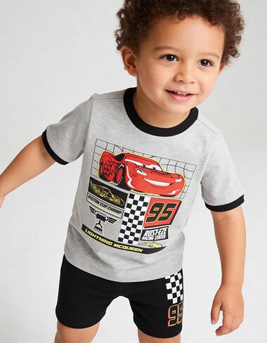Disney Pixar Cars Lightning McQueen Toddler | Outfit for Boys, 2PC T-Shirt & Fleece Shorts Set in Kuwait