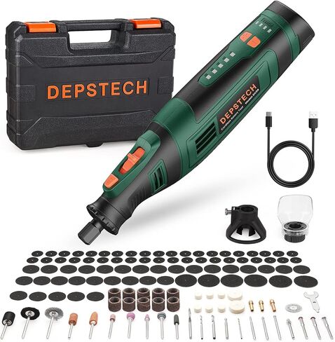 DEPSTECH Cordless Rotary Tool Kit, 8V 2.0Ah Rechargeable Battery, 30000RPM | 127Pcs Accessories, 5 Variable Speed Power Carving Tools, Shield Attachment, for Sanding Polishing Drilling Cutting DIY Craft in Kuwait