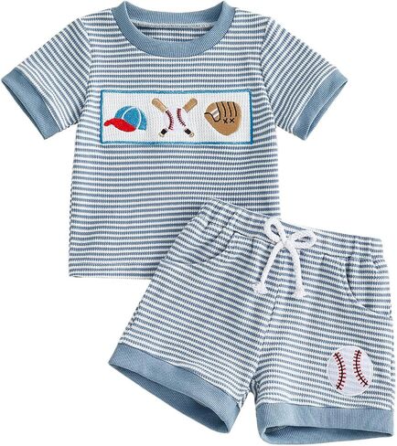 Baby Boy Summer Outfit Striped T-shirt Short Set Toddler Boy Summer Clothes 6 12 18 Months 2 3 4 5 T in Kuwait