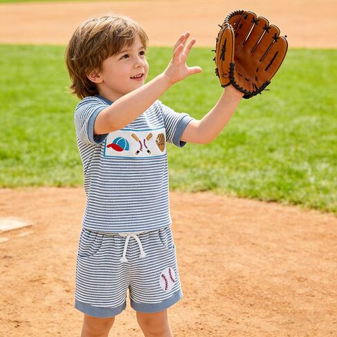 Baby Boy Summer Outfit Striped T-shirt Short Set Toddler Boy Summer Clothes 6 12 18 Months 2 3 4 5 T in Kuwait