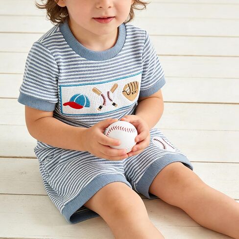 Baby Boy Summer Outfit Striped T-shirt Short Set Toddler Boy Summer Clothes 6 12 18 Months 2 3 4 5 T in Kuwait