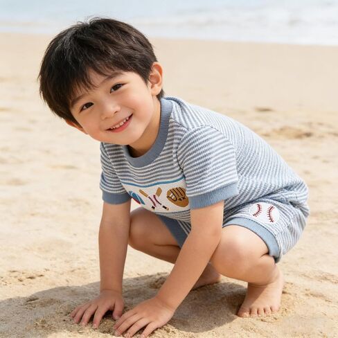 Baby Boy Summer Outfit Striped T-shirt Short Set Toddler Boy Summer Clothes 6 12 18 Months 2 3 4 5 T in Kuwait