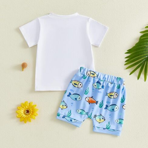 2Pcs Toddler Baby Boy Clothes Daddy's Fishing Buddy Short Sleeve T-Shirt Tops Shorts Pants Set Summer Outfits in Kuwait
