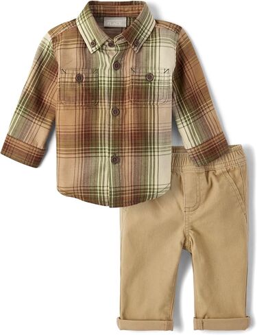 The Children's Place Baby Boys' And Newborn Long Sleeve Dress Shirt and Pants, 2 Piece Outfit in Kuwait