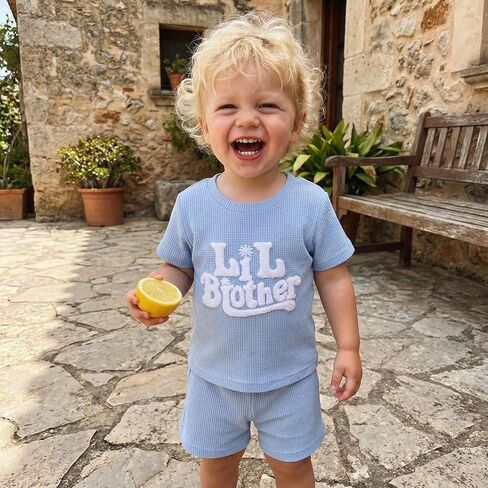 Toddler Infant Baby Boy Clothes Big Brother Little Brother Matching Outfits Waffle T-Shirt Tops + Shorts Summer Set in Kuwait