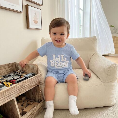 Toddler Infant Baby Boy Clothes Big Brother Little Brother Matching Outfits Waffle T-Shirt Tops + Shorts Summer Set in Kuwait