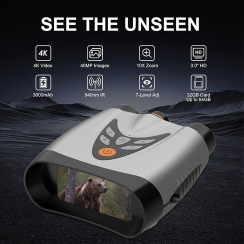 Night Vision Goggles Binoculars Gift for Men Dad Husband | 4K IR, 10X Zoom, 3.0" HD Screen, 3000mAh Battery, Day&Night Use, Wildlife/Camp, Unique Tech Gift,Bday/Xmas/FatherDay in Kuwait