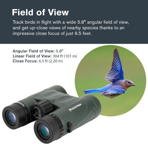 Celestron Nature DX 10x32 Waterproof Birding Binoculars | 32mm Objective Lenses, 10x Magnification, Wide 7.4° Field of View, Phase-Coated BaK-4 Prisms, Fogproof Construction in Kuwait