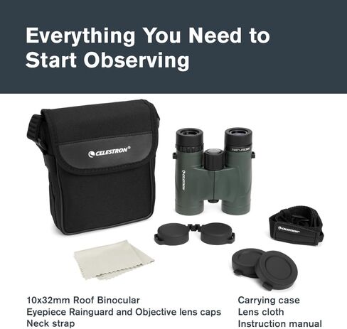 Celestron Nature DX 10x32 Waterproof Birding Binoculars | 32mm Objective Lenses, 10x Magnification, Wide 7.4° Field of View, Phase-Coated BaK-4 Prisms, Fogproof Construction in Kuwait