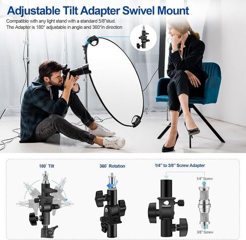 WELLMAKING 32'' Reflector Kit with Tilt Adapter Stand for Studio Outdoor | 80cm 5in1 Light Modifier, Dual 1/4" Handles, Collapsible with Pouch ,High-End Coating Translucent Silver Gold White Black in Kuwait