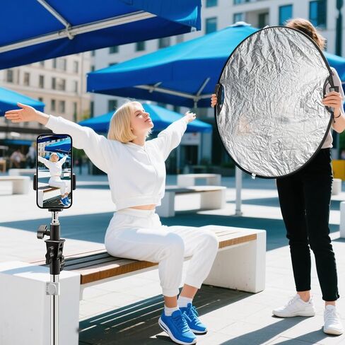 WELLMAKING 32'' Reflector Kit with Tilt Adapter Stand for Studio Outdoor | 80cm 5in1 Light Modifier, Dual 1/4" Handles, Collapsible with Pouch ,High-End Coating Translucent Silver Gold White Black in Kuwait