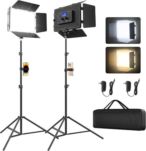 2 Pack Led Video Light Panel Light with Barndoor&79'' Stand-8000mAh in Kuwait