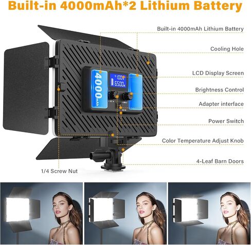 2 Pack Led Video Light Panel Light with Barndoor&79'' Stand-8000mAh in Kuwait