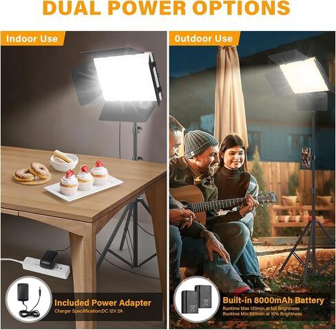 2 Pack Led Video Light Panel Light with Barndoor&79'' Stand-8000mAh in Kuwait