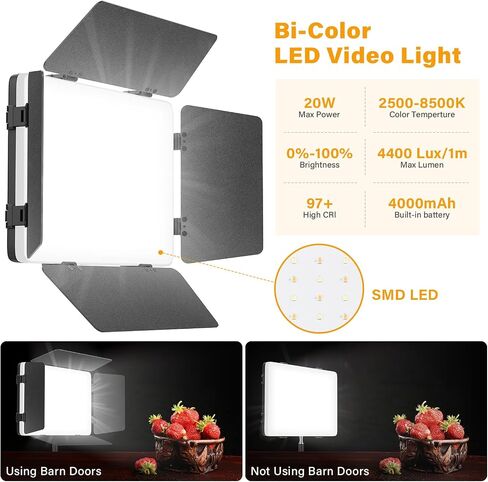 2 Pack Led Video Light Panel Light with Barndoor&79'' Stand-8000mAh in Kuwait