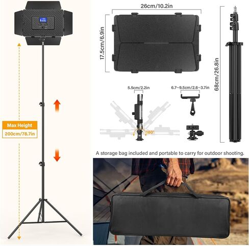 2 Pack Led Video Light Panel Light with Barndoor&79'' Stand-8000mAh in Kuwait