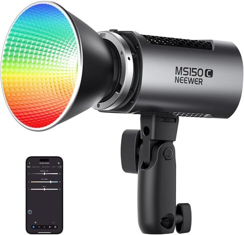 NEEWER MS150C RGBWW LED Video Light with 2.4G/APP Control, 150W Metal Mini RGB COB Continuous Output Lighting Bowens Mount Handheld Spotlight 2700K-6500K, 18000lux/1m, CRI97+/TLCI98+,17 Effects, RGBCW in Kuwait