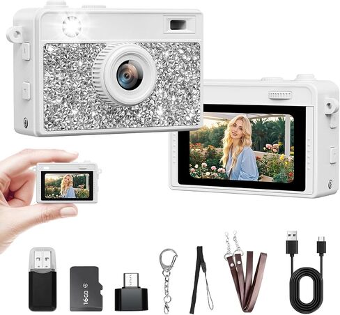 Mini Camera - 2K Mini Digital Camera with 16GB Card,Long Battery Life,Travel Vlog & Photo Shooting Anytime,Fashion Accessories,Necklace & Keychain Camera,Gifts for Friends and Women,Rose Gold in Kuwait