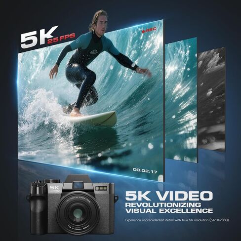 5K Digital Cameras for Photography with Dual-Lens, 64MP WiFi Vlogging Point and Shoot Camera Kit with 180° Flip Screen, 16X Zoom, 32GB Card, Portable Camera for Beginners, Teens, 2 Batteries in Kuwait