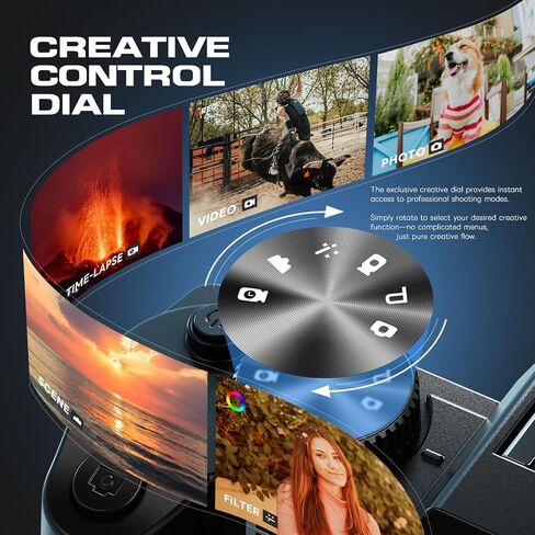5K Digital Cameras for Photography with Dual-Lens, 64MP WiFi Vlogging Point and Shoot Camera Kit with 180° Flip Screen, 16X Zoom, 32GB Card, Portable Camera for Beginners, Teens, 2 Batteries in Kuwait