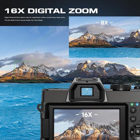 5K Digital Cameras for Photography with Dual-Lens, 64MP WiFi Vlogging Point and Shoot Camera Kit with 180° Flip Screen, 16X Zoom, 32GB Card, Portable Camera for Beginners, Teens, 2 Batteries in Kuwait