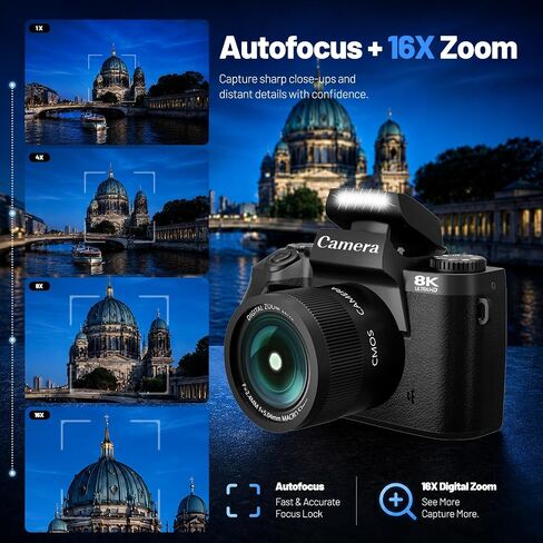Cameras for Photography, 64MP Dual Lens Vlogging Camera & 32GB Card (Black) | 8K Digital Camera with 4" Touch Screen, LED Fill Light, 3000MAh Battery, Lens Hood, Hot Shoe & 32GB TF Card in Kuwait