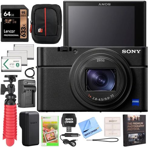 Sony Cyber-Shot RX100 VII (DSC-RX100M7) Premium Compact Digital Camera Bundle with Sandisk 128GB Memory Card, Triple Battery Pack, Travel Deco Gear Case & Photography Accessory Kit in Kuwait