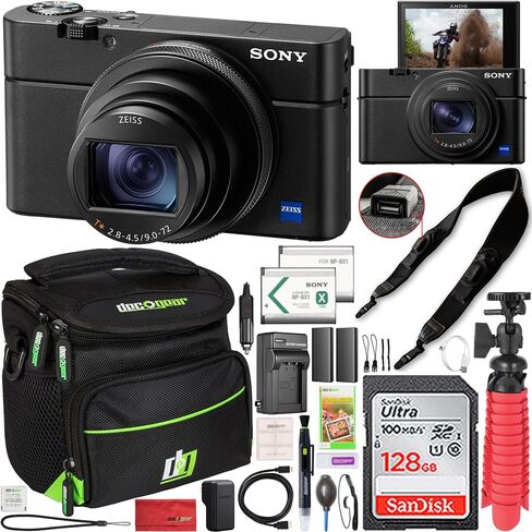 Sony Cyber-Shot RX100 VII (DSC-RX100M7) Premium Compact Digital Camera Bundle with Sandisk 128GB Memory Card, Triple Battery Pack, Travel Deco Gear Case & Photography Accessory Kit in Kuwait