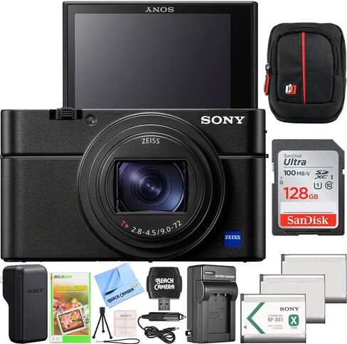 Sony Cyber-Shot RX100 VII (DSC-RX100M7) Premium Compact Digital Camera Bundle with Sandisk 128GB Memory Card, Triple Battery Pack, Travel Deco Gear Case & Photography Accessory Kit in Kuwait