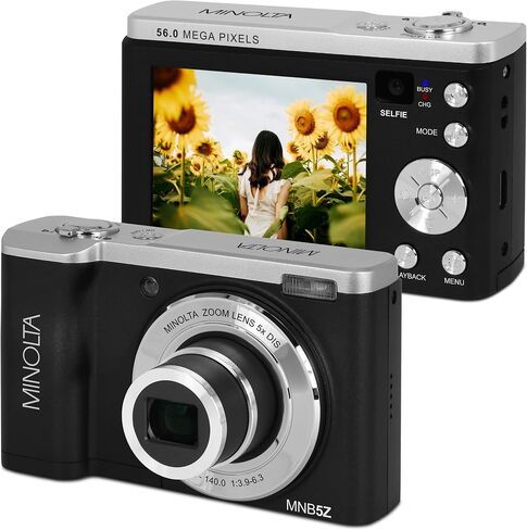 Minolta MNB5Z 56MP 5K Dual Lens Digital Camera, 5X Optical Zoom (Black) in Kuwait