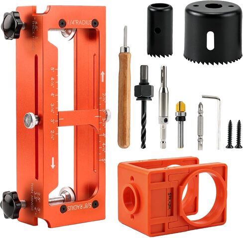 Door Hinge Jig & Door Lock Installation Kit Aluminum Alloy Template | Hinge Mortising from 2.5" to 5" and Types of Square, 1/4",5/8" Radius, Door Hole Drilling Kit for Knob and Deadbolt in Kuwait