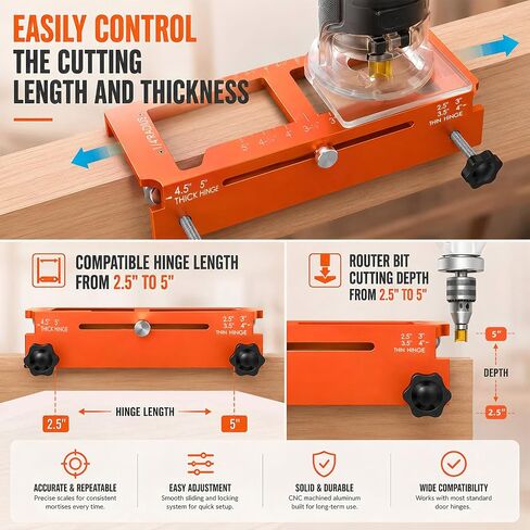 Door Hinge Jig & Door Lock Installation Kit Aluminum Alloy Template | Hinge Mortising from 2.5" to 5" and Types of Square, 1/4",5/8" Radius, Door Hole Drilling Kit for Knob and Deadbolt in Kuwait