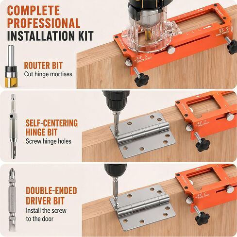 Door Hinge Jig & Door Lock Installation Kit Aluminum Alloy Template | Hinge Mortising from 2.5" to 5" and Types of Square, 1/4",5/8" Radius, Door Hole Drilling Kit for Knob and Deadbolt in Kuwait