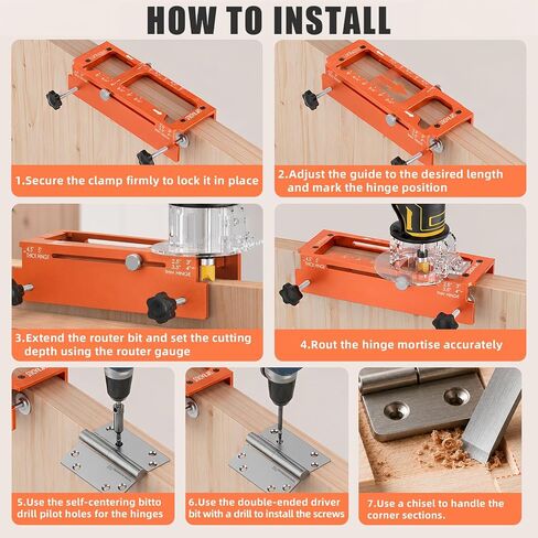 Door Hinge Jig & Door Lock Installation Kit Aluminum Alloy Template | Hinge Mortising from 2.5" to 5" and Types of Square, 1/4",5/8" Radius, Door Hole Drilling Kit for Knob and Deadbolt in Kuwait
