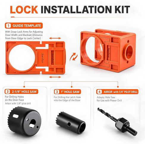 Door Hinge Jig & Door Lock Installation Kit Aluminum Alloy Template | Hinge Mortising from 2.5" to 5" and Types of Square, 1/4",5/8" Radius, Door Hole Drilling Kit for Knob and Deadbolt in Kuwait